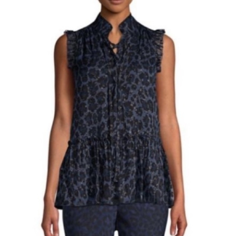 Kate Spade Navy Leopard Print Ruffle Blouse - Picture 4 of 9